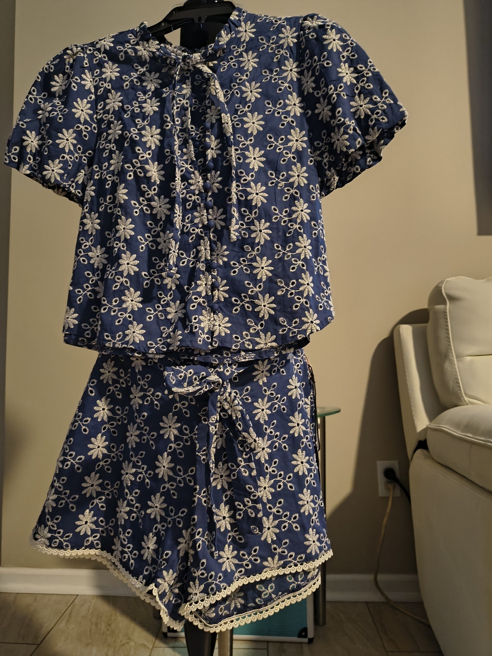 Alice Blue Blue Floral Eyelet Two-Piece Shorts Set - Picture 1 of 6